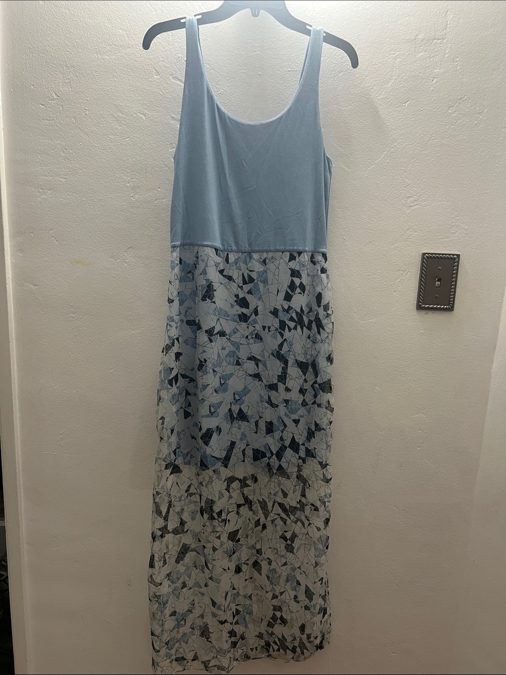 Light Blue Sleeveless Maxi Dress with Mosaic Skirt
